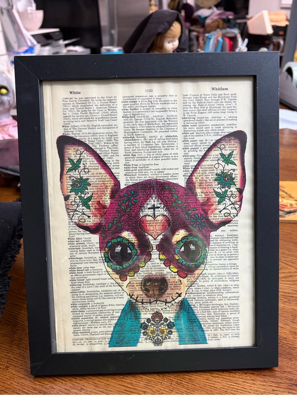 Framed Sugar Skull Chihuahua Dictionary Page Art Gothic Halloween 12.5x10 - Picture 3 of 8